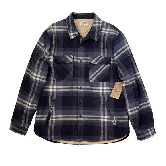 NWT Frye And Co Men’s Navy Plaid Flannel Shirt - Sherpa Lining - Size XL - Picture 1 of 6